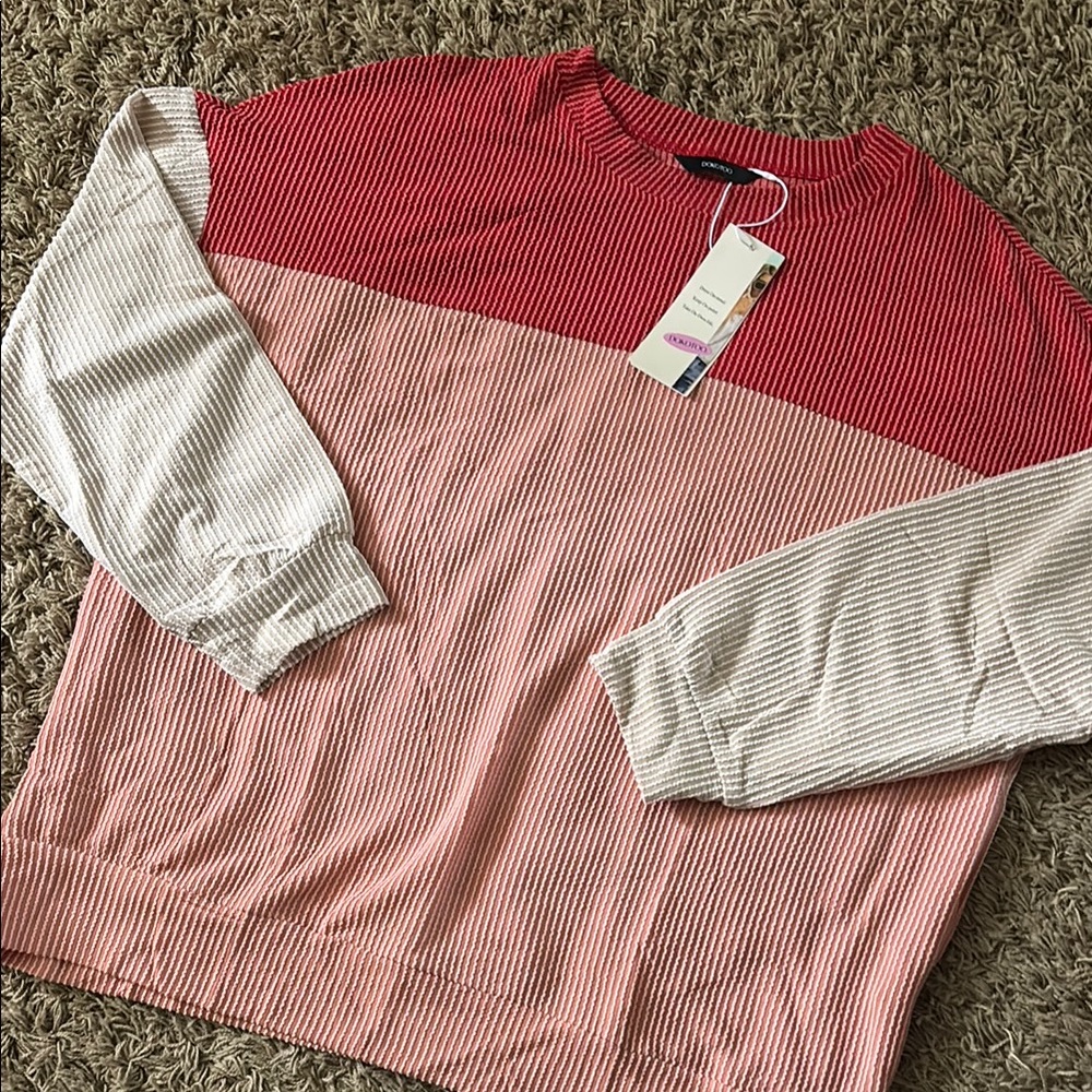 Red and Pink Striped Sweater